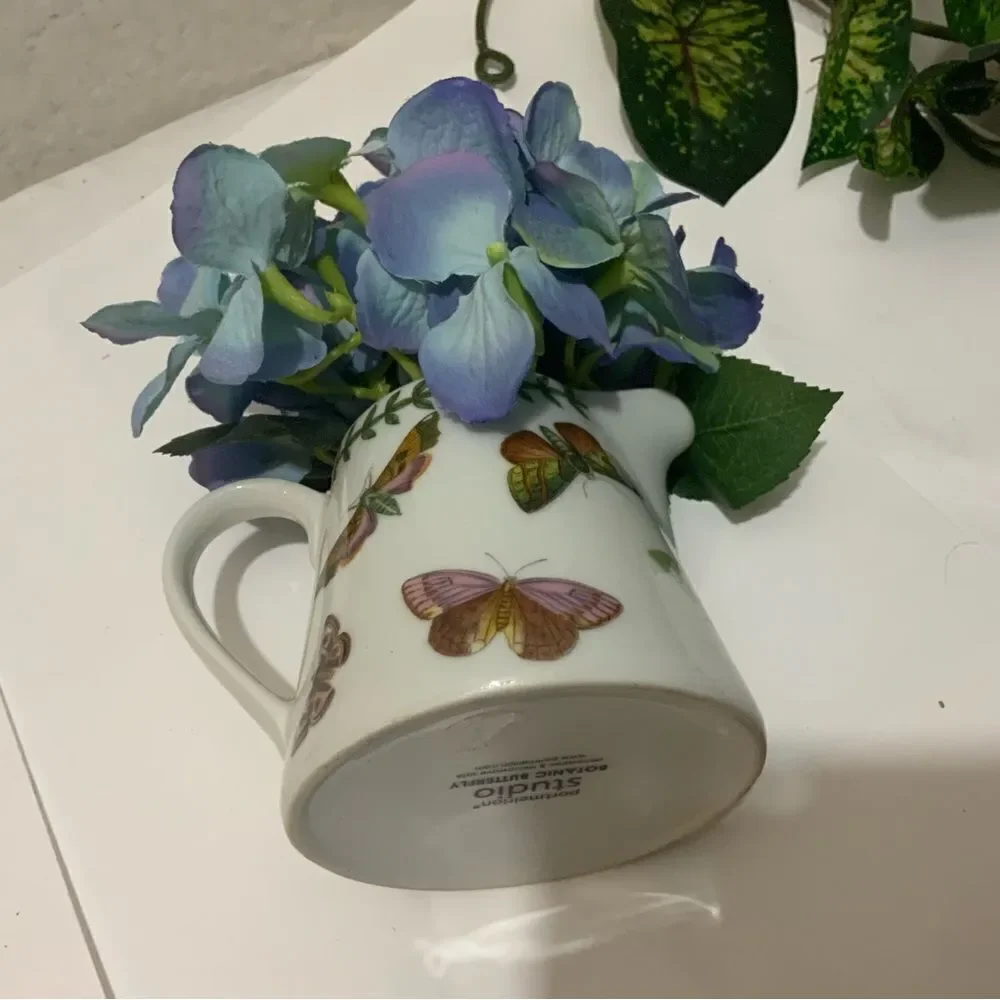 Portmeirion Studio Botanic Butterfly 3.5”  Pitcher with artificial blue flowers